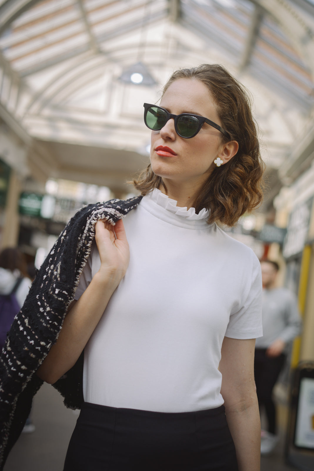 JORDANA PLEATED NECK SHORT SLEEVE T SHIRT