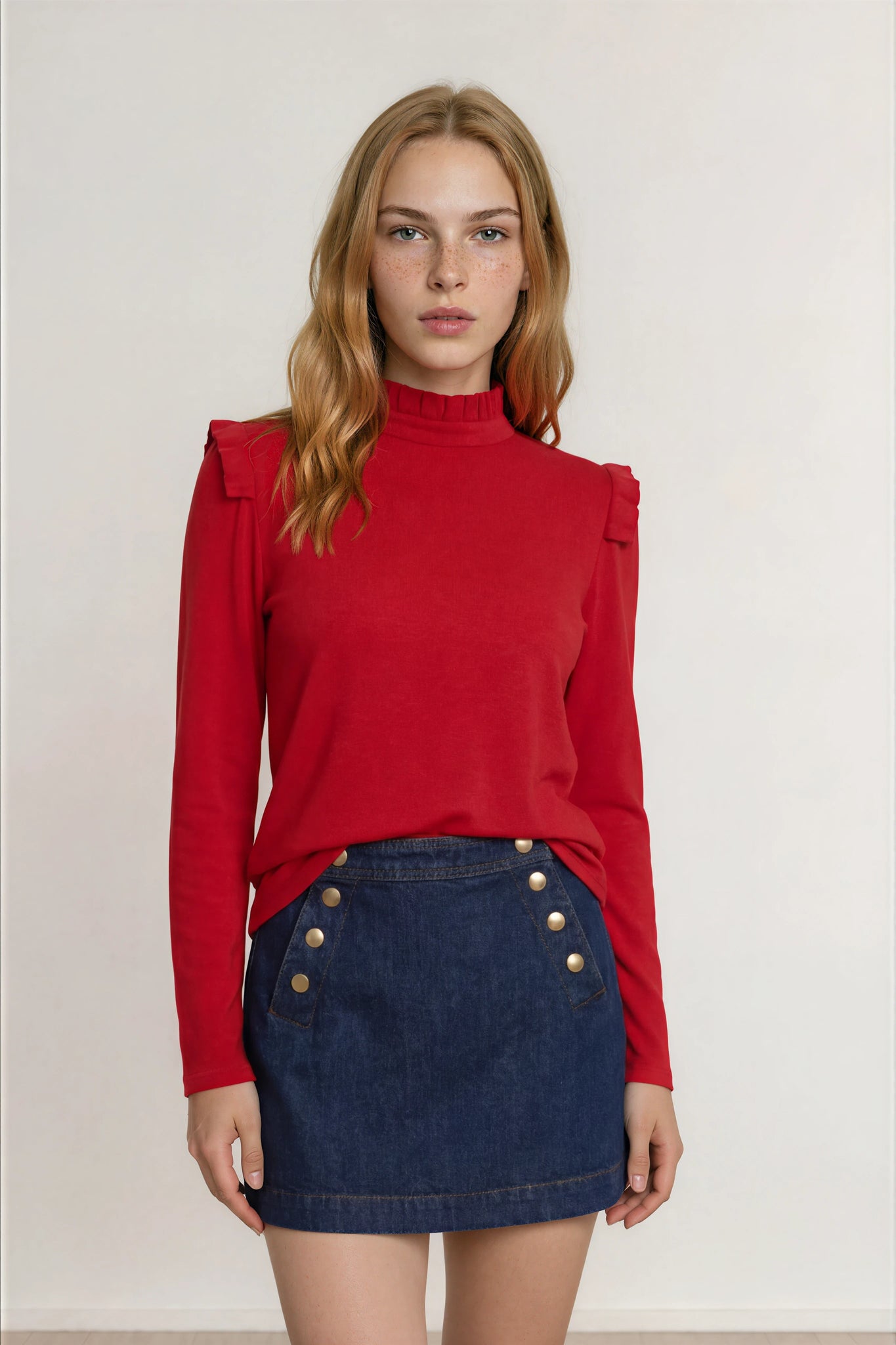 SIENNA-PLEATED NECK LONG SLEEVE T-SHIRT – Livotte