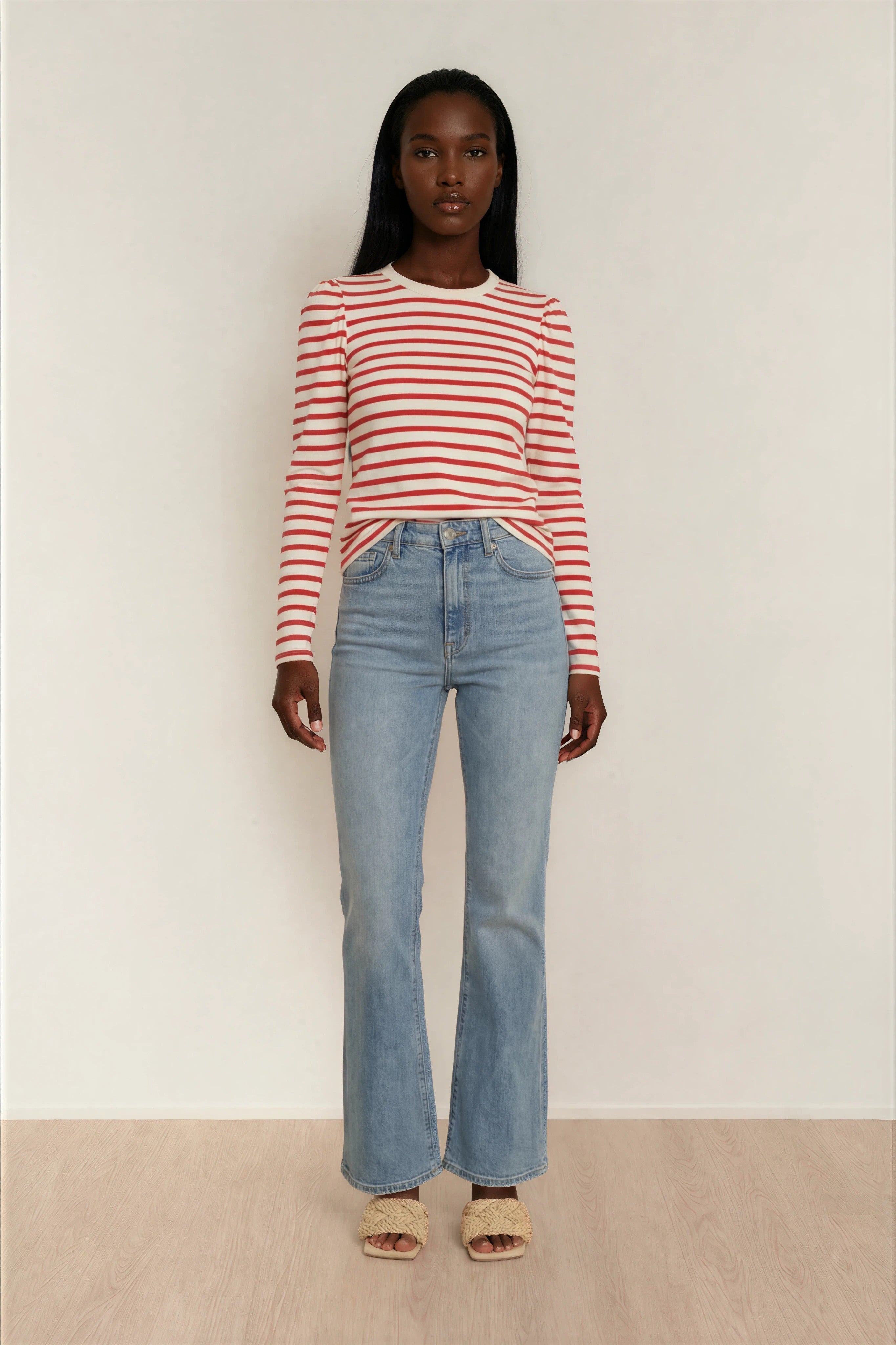 MELANIE CREW NECK LONG PUFF SLEEVE T SHIRT