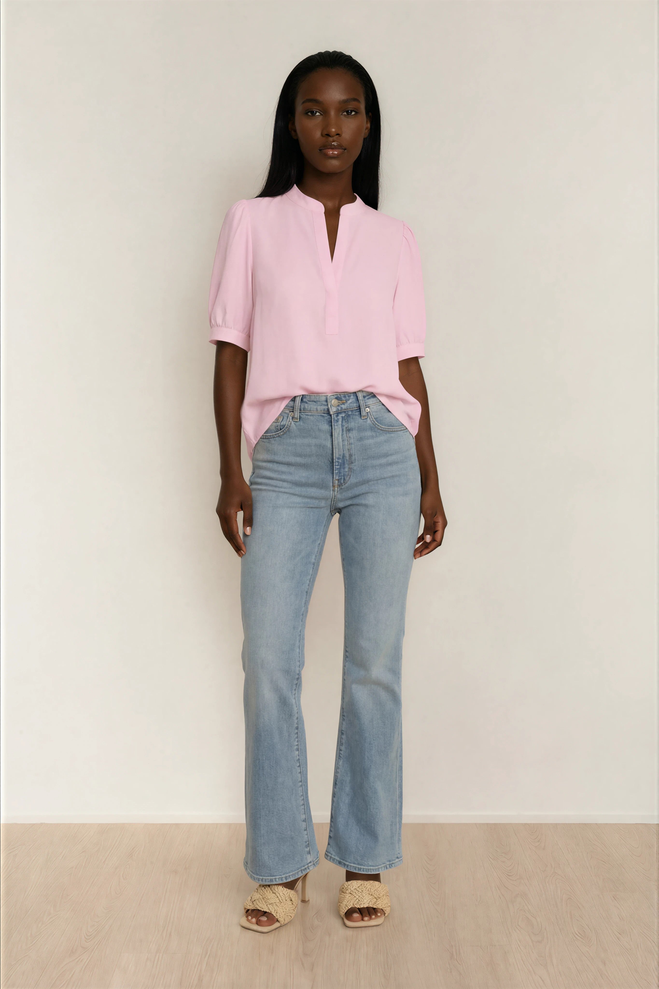 MOLLY SPLIT NECK SHORT SLEEVE SLIM FIT T SHIRT