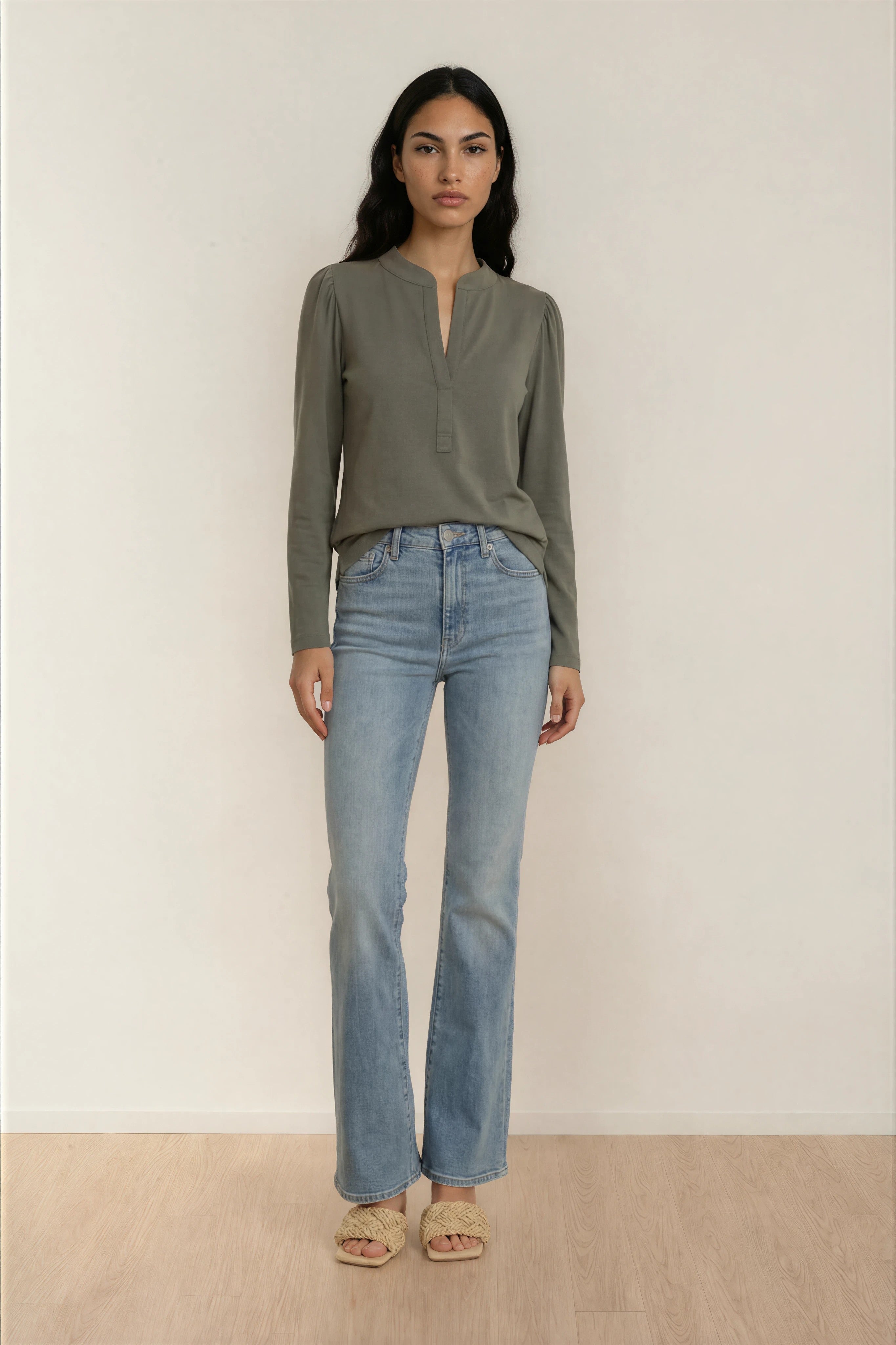 PAMMY SPLIT NECK LONG SLEEVE SLIM FIT T SHIRT