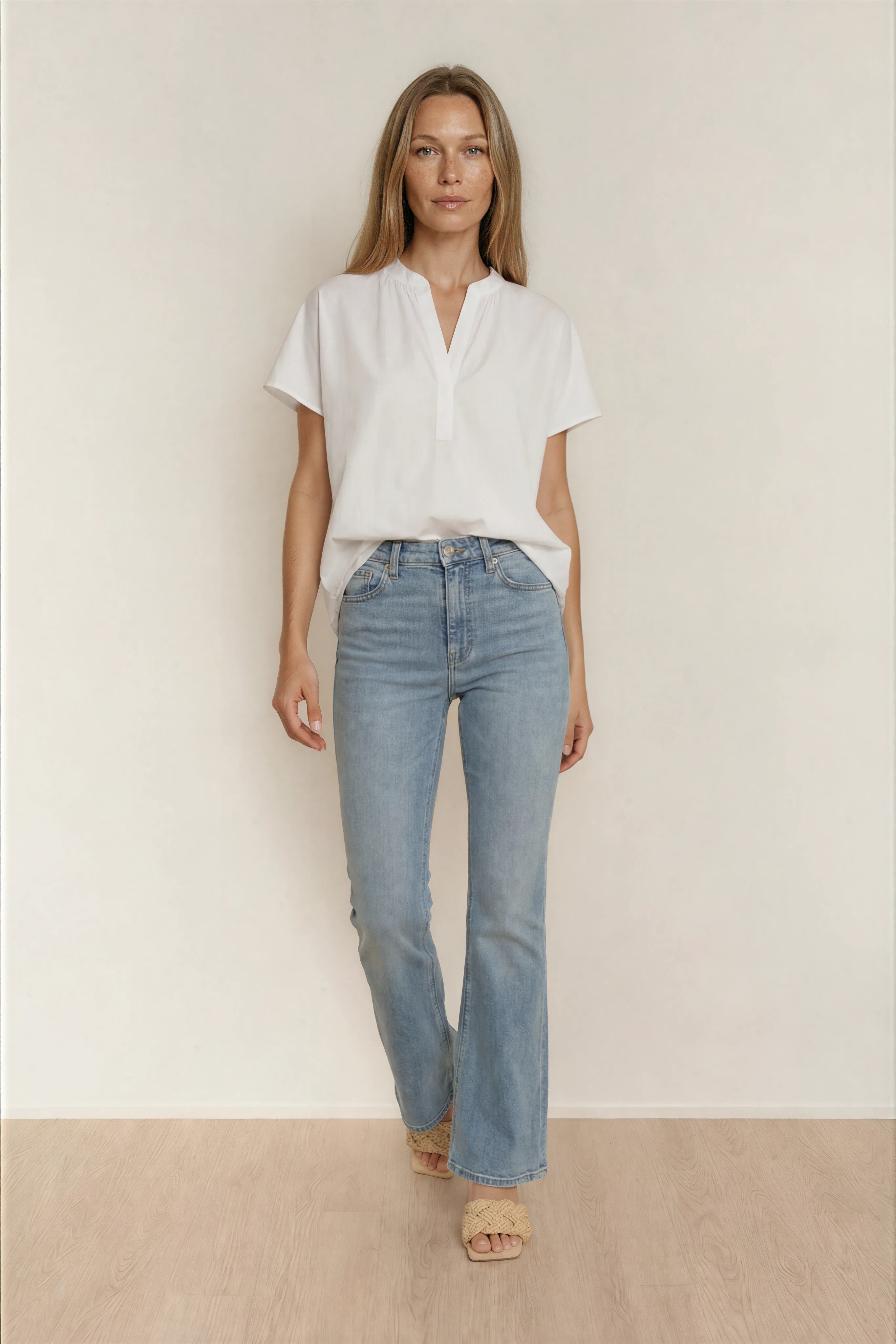 RACHEL SPLIT NECK SHORT SLEEVE RELAXED FIT T SHIRT