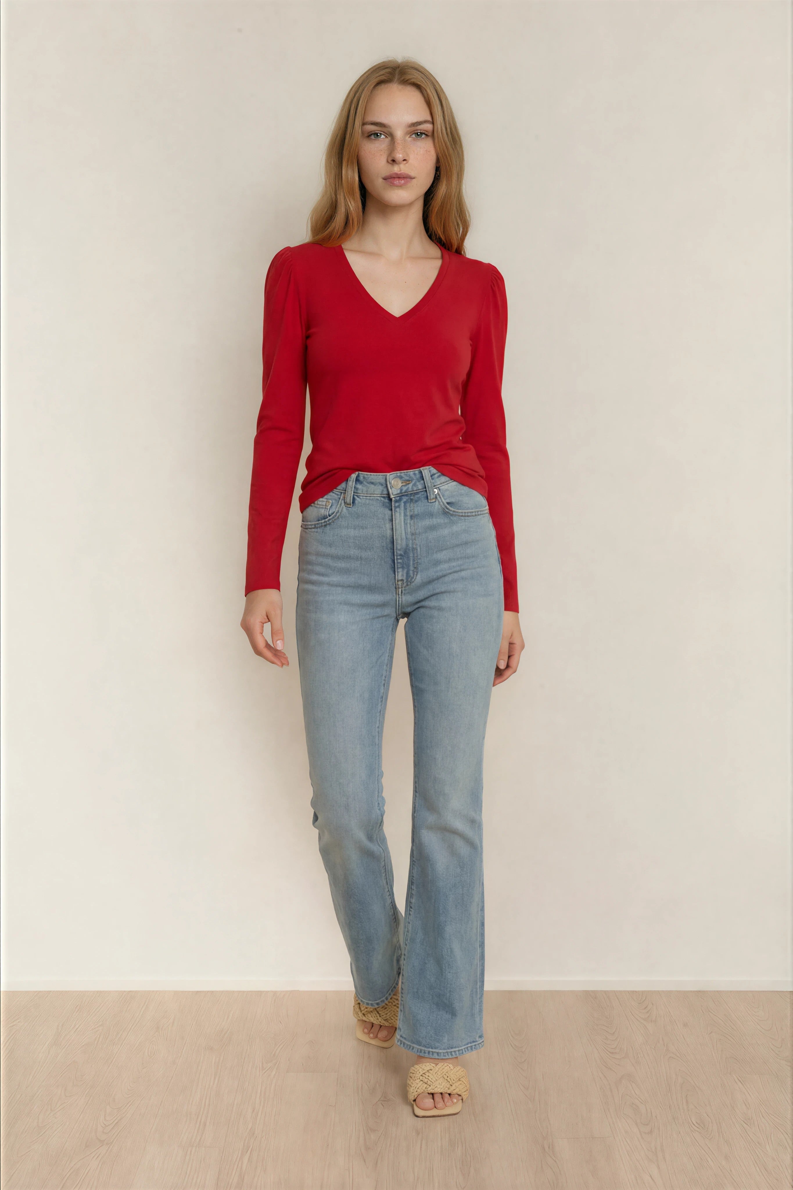 ALICE V NECK LONG PUFF SLEEVE T SHIRT